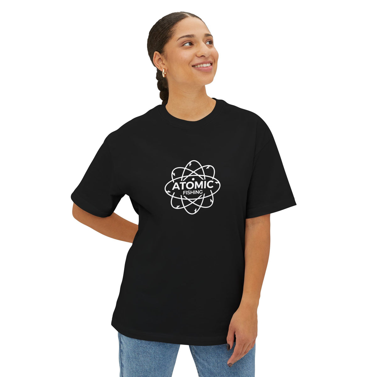 Cutthroat Trout 'Atomic Fishing' Tee — Vintage Atom Logo Graphic Shirt — Black-9