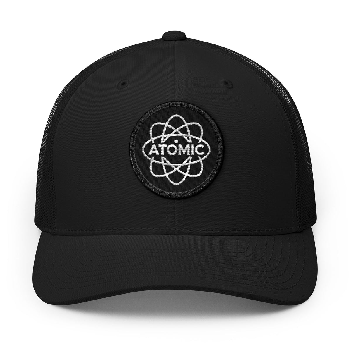 Atomic Fishing Patch Trucker Hat — Black Patch (Khaki, Black, Navy, Charcoal, Caramel)-1
