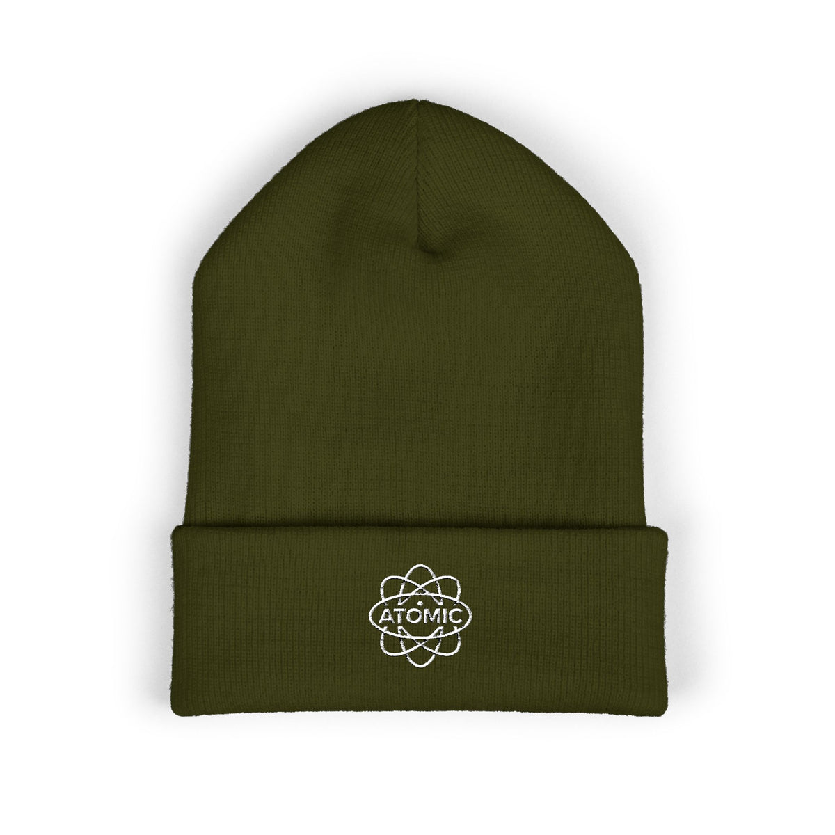 Atomic Fishing Embroidered Cuffed Beanie — Olive, Spruce, Brown, Black, Navy & Grey