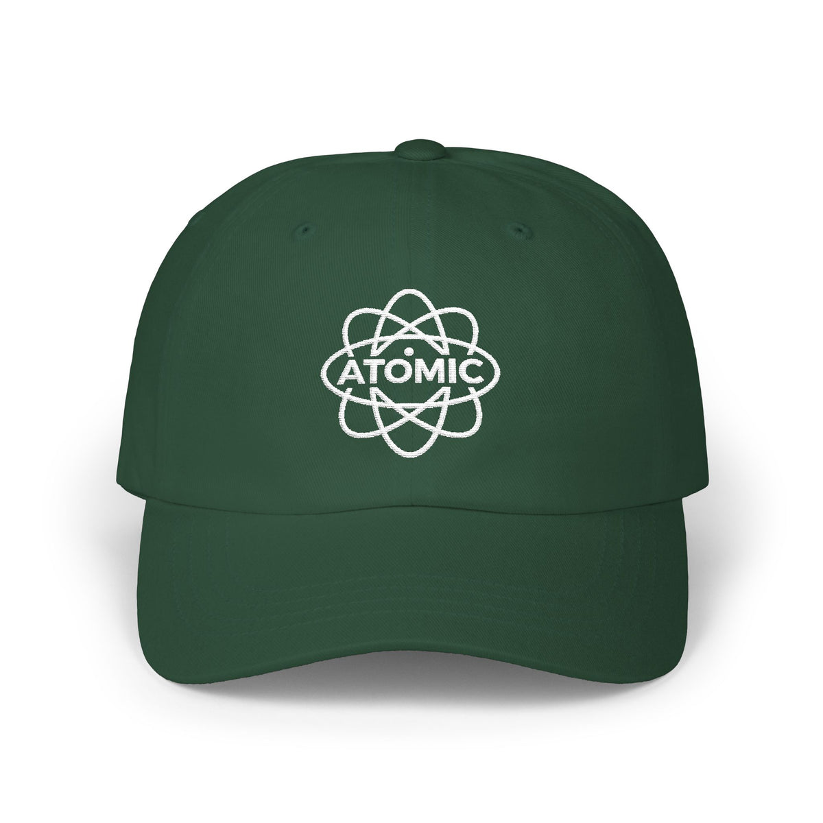 Atomic Fishing Embroidered Dad Cap — Spruce, Camo, Black, Navy & Grey